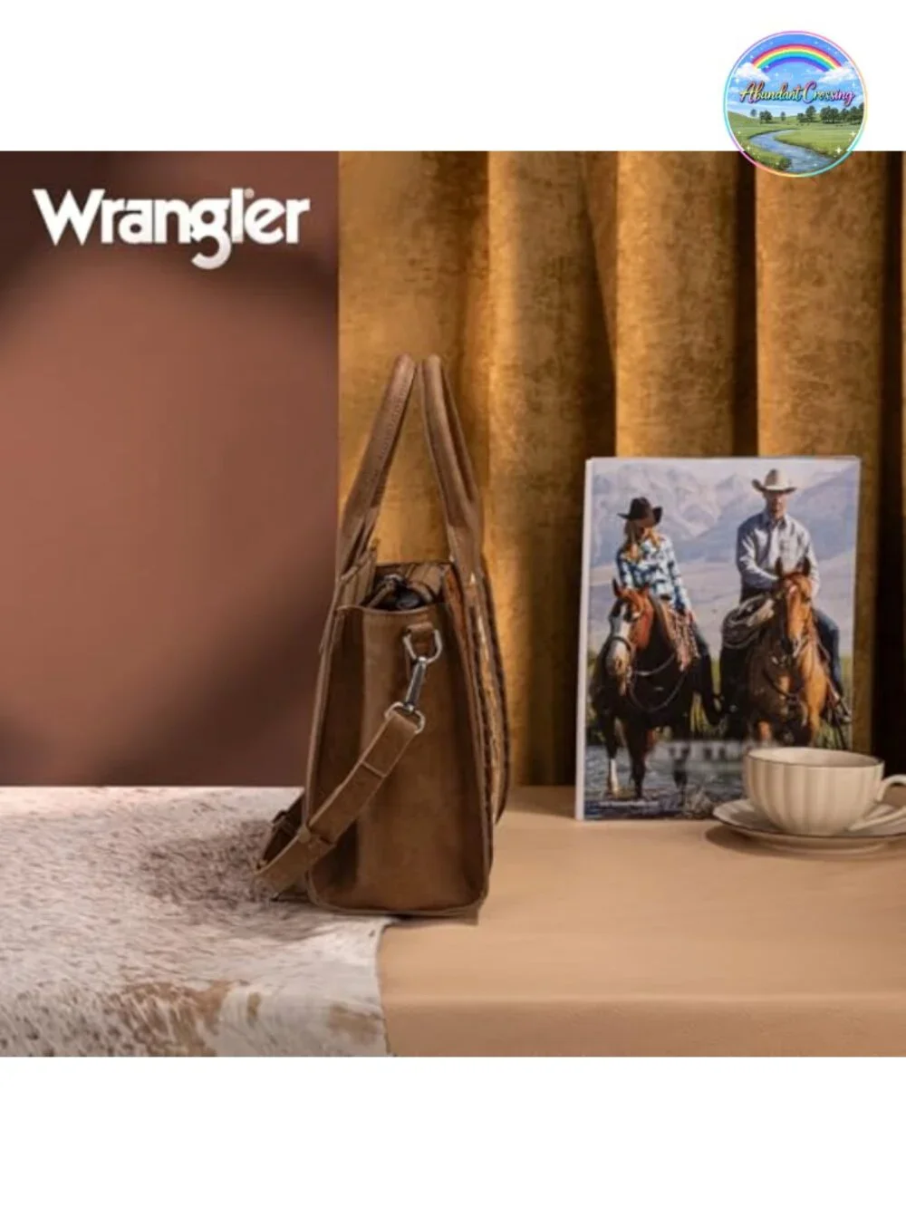 Western Tote Bag with Aztec Tapestry & Genuine Leather